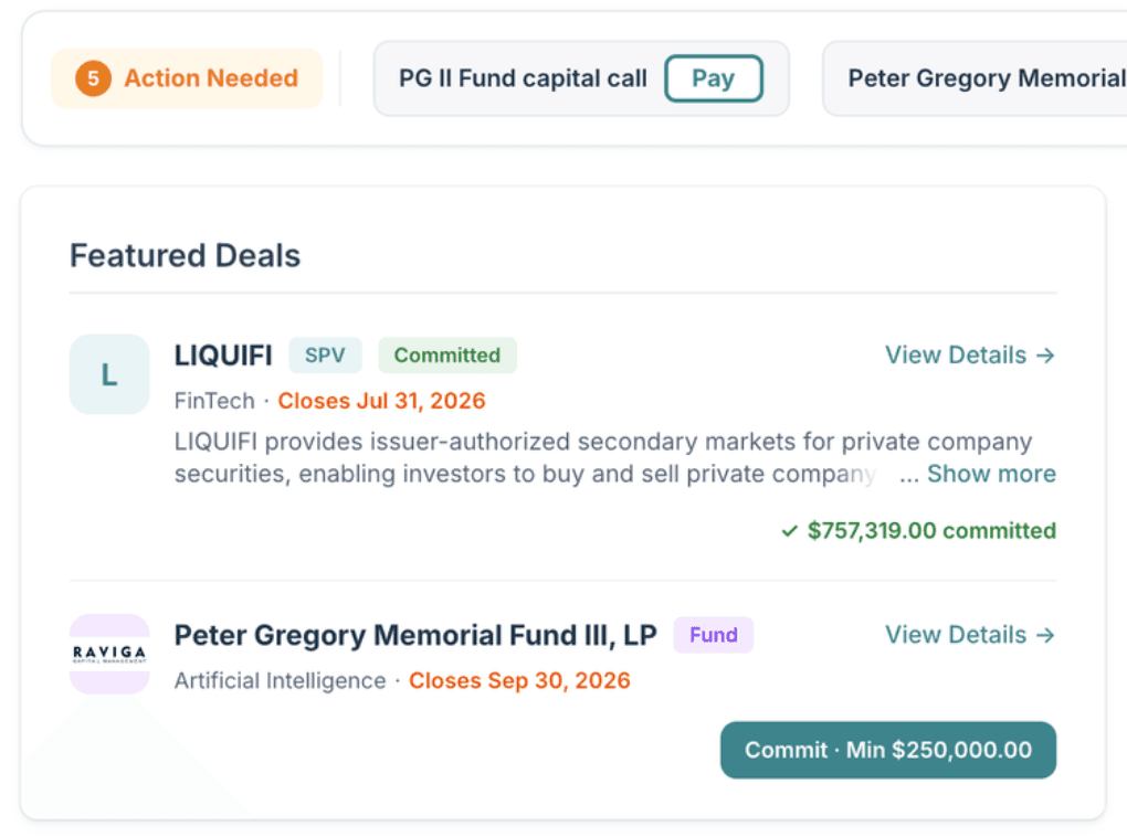 Action needed items and featured deals